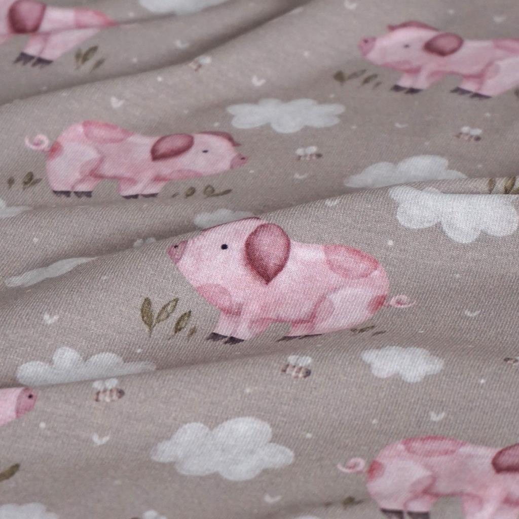 Baumwolljersey Schweine beige rosa – FVJ